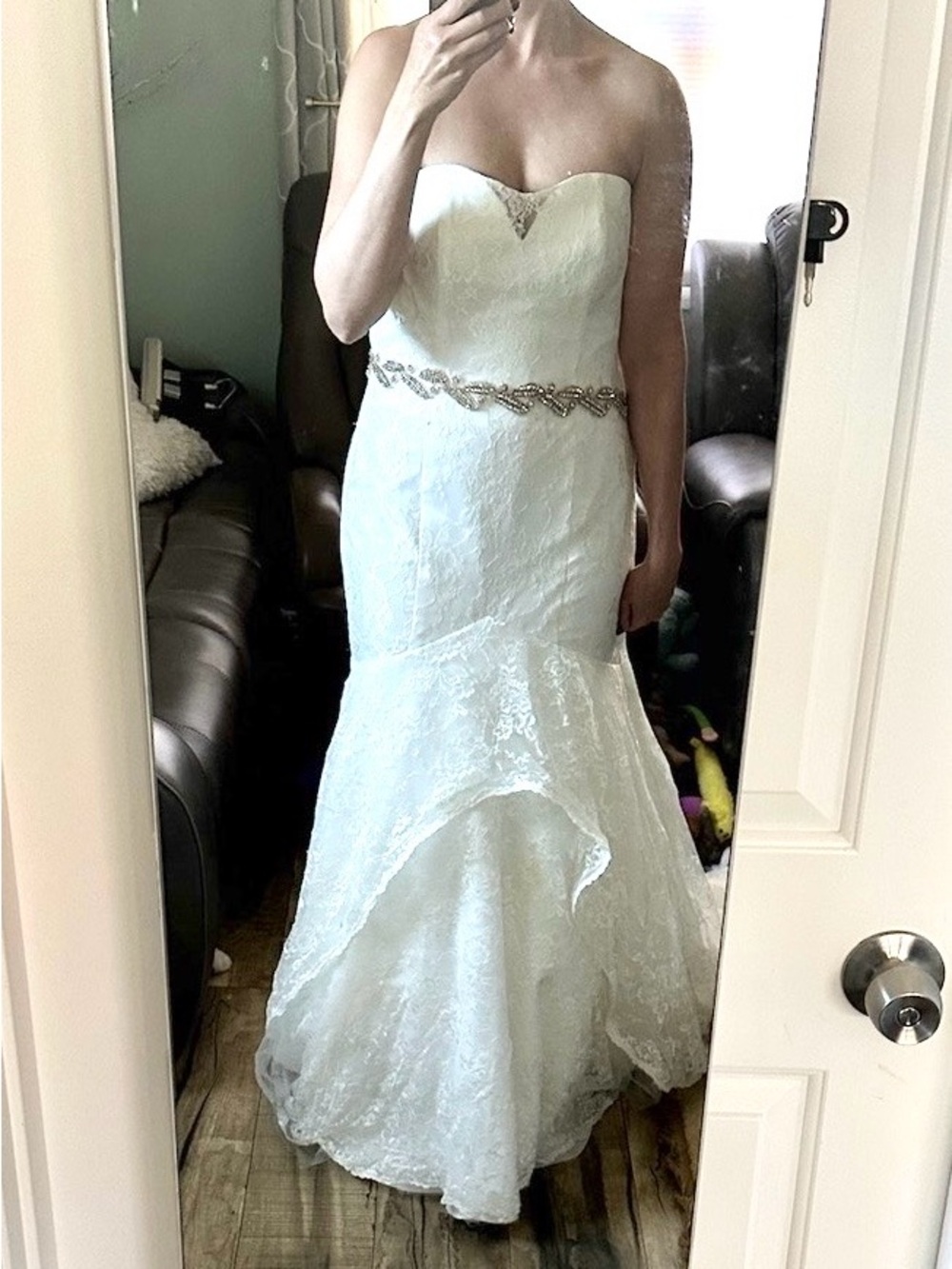 Strapless Lace Mermaid Wedding Dress with Beaded Waist
